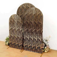 Set of 3 Black Wave Mesh Chiara Backdrop Stand Covers With Gold Embroidered Sequins, Fitted Covers