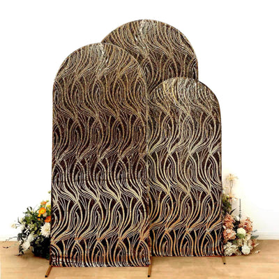 Decorative wave-patterned screens in three sizes on a neutral backdrop.