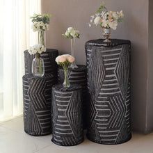 Set of 5 Black Sequin Mesh Cylinder Display Box Stand Covers Geometric Pattern Embroidery