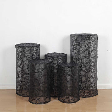 Black Sequin Mesh Cylinder Display Box Stand Covers