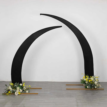 Set of 2 Black Spandex Half Crescent Moon Wedding Arch Covers, Custom Fitted Backdrop Stand Cover for Curved Arbor Flower Balloon Frame