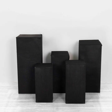 Set of 5 Black Spandex Rectangular Plinth Display Box Stand Covers, Stretchable Pedestal Pillar Prop Covers - 160 GSM