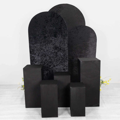 Black display pedestals and backdrops for photography setup