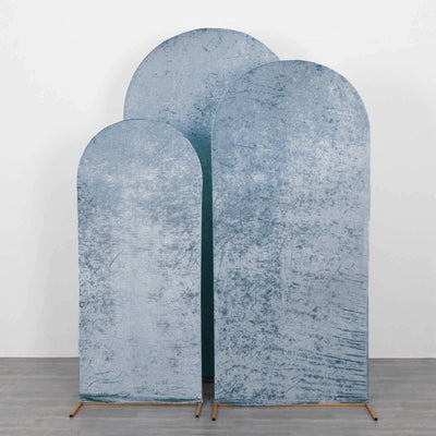 Blue arched fabric backdrops in various sizes on a plain background