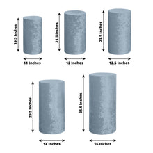 Set of 5 Dusty Blue Crushed Velvet Cylinder Plinth Display Box Stand Covers, Premium Pedestal Pillar