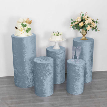 Create Unforgettable Displays with Dusty Blue Velvet Pedestal Covers