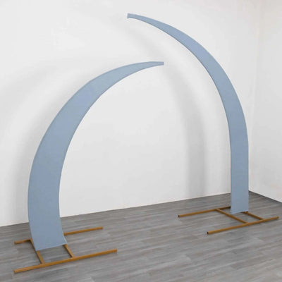 Curved display stands in light blue with gold bases