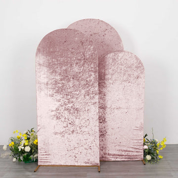 Luxurious Dusty Rose Velvet Arch Covers for Round Top Backdrop Stands