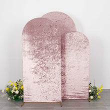 Set of 3 Dusty Rose Crushed Velvet Chiara Wedding Arch Covers For Round Top Backdrop Stands