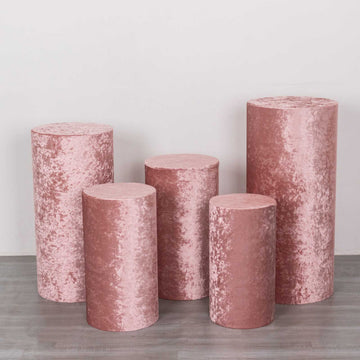 Elevate Your Displays with Dusty Rose Crushed Velvet Cylinder Plinth Display Box Stand Covers