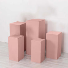 Set of 5 Dusty Rose Spandex Rectangular Plinth Display Box Stand Covers