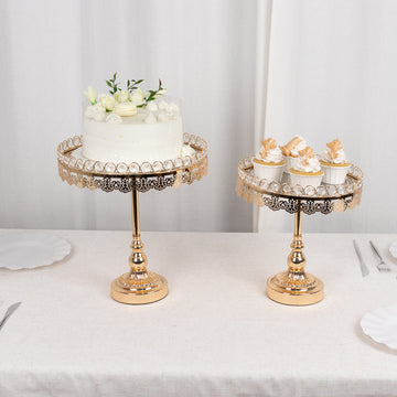 Elegant Gold Crystal Beaded Metal Pedestal Cake Stands