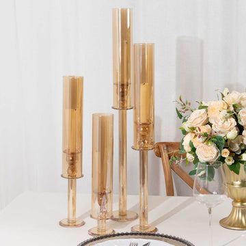 Elegant Gold Crystal Glass Hurricane Taper Candle Holders for Stunning Wedding and Event Decor