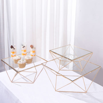Elegant Gold Metal Geometric Cake Stand for Stylish Events