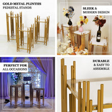 Set of 3 Gold Metal Plinths Flower Display Stands With Square Acrylic Plates