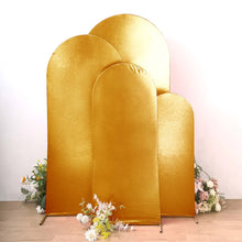 Set of 4 Gold Spandex Chiara Backdrop Stand Covers with Metallic Finish, Fitted Covers For Round Top