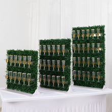 Set of 3 Green Boxwood Champagne Display Stand, Tiered Wine Glass Stemware Rack