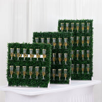 Set of 3 Green Boxwood Champagne Display Stand, Tiered Wine Glass Stemware Rack - 24",33",42"
