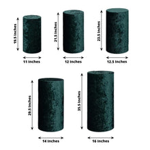 Set of 5 Hunter Emerald Green Crushed Velvet Cylinder Plinth Display Box Stand Covers, Premium