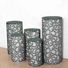 Set of 5 Hunter Emerald Green Sequin Mesh Cylinder Display Box Stand Covers