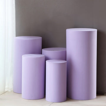 Set of 5 Lavender Spandex Cylinder Plinth Display Box Stand Covers, Stretchable Pedestal Pillar Prop Covers 160 GSM