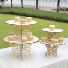 Set of 4 Natural Butterfly Round Wooden Cake Stand Table Centerpiece