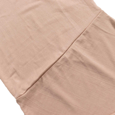 Beige fabric swatch with smooth texture and subtle sheen.