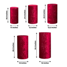 Set of 5 Red Crushed Velvet Cylinder Plinth Display Box Stand Covers, Premium Pedestal Pillar Prop