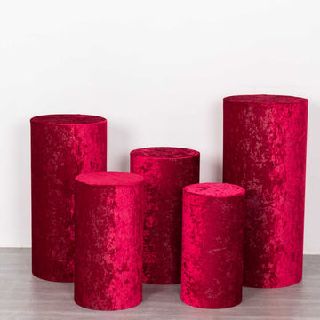 Elevate Your Event Decor with Red Velvet Cylinder Plinth Covers