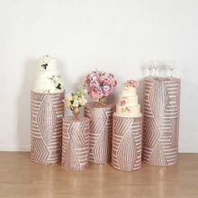 Set of 5 Rose Gold Sequin Mesh Cylinder Display Box Stand Covers with Geometric Pattern