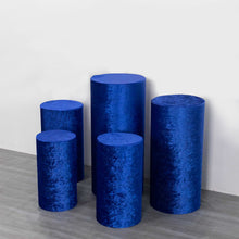 Set of 5 Royal Blue Crushed Velvet Cylinder Plinth Display Box Stand Covers, Premium Pedestal Pillar