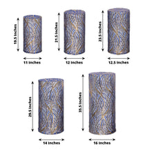 Set of 5 Royal Blue Gold Wave Mesh Cylinder Display Box Stand Covers With Embroidered Sequin Premium