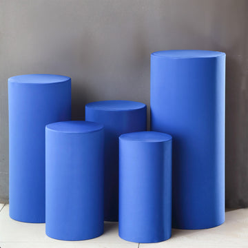 Set of 5 Royal Blue Spandex Cylinder Plinth Display Box Stand Covers, Stretchable Pedestal Pillar Prop Covers 160 GSM