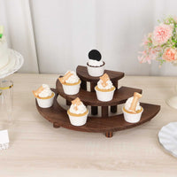 Set of 3 Rustic Brown Wood 3-Tier Semicircle Dessert Pedestals, Half Moon Cupcake Display Risers 7", 13", 18"