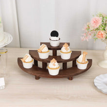 Set of 3 Rustic Brown Wood 3-Tier Semicircle Dessert Pedestals, Half Moon Cupcake
