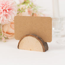 Set of 10 Semicircle Rustic Wood Place Card Holders With Brown Paper Place Cards