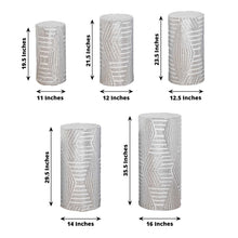 Set of 5 Silver Sequin Mesh Cylinder Display Box Stand Covers with Geometric Pattern