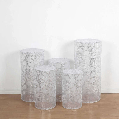 Set of five decorative clear acrylic pedestals for display