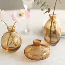 Set of 3 Small Gold Glass Bud Vase Table Centerpieces With Metallic Gold Rim, Modern Flower Vases