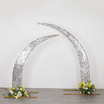Silver Sequin Backdrop Covers For Curved Backdrop Stands
