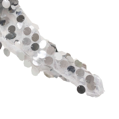 Silver sequin fabric roll on a white background