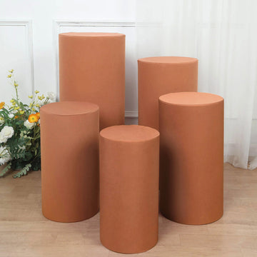 Terracotta (Rust) Spandex Cylinder Plinth Display Box Stand Covers - Elevate Your Event Decor