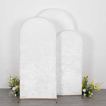 Elegant White Crushed Velvet Chiara Wedding Arch Covers