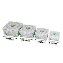 Set of 4 White Green Floral Nesting Gift Boxes With Lids