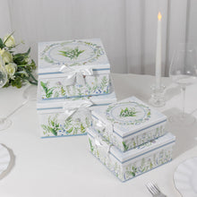 Set of 4 White Green Floral Nesting Gift Boxes With Lids