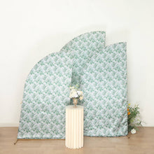 Set of 3 White Green Satin Chiara Backdrop Stand Covers With Eucalyptus Leaves Print