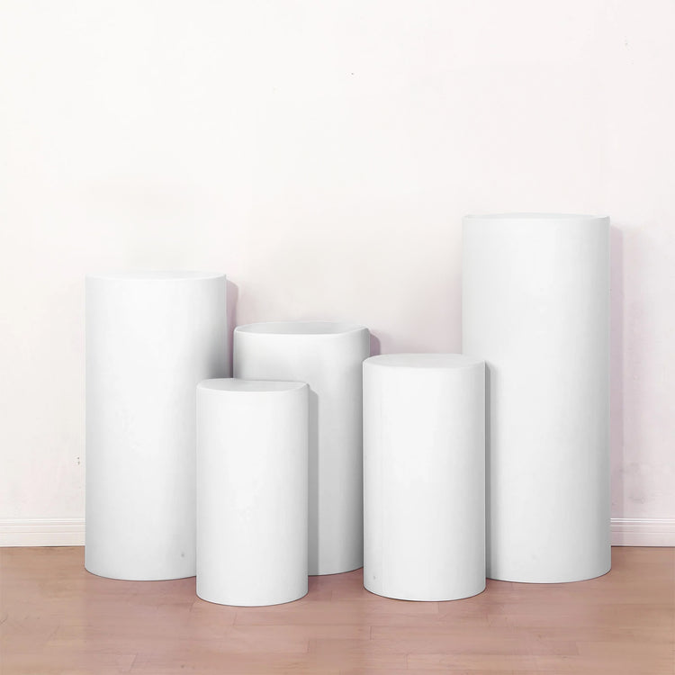 Set of 5 White Spandex Cylinder Plinth Display Box Stand Covers