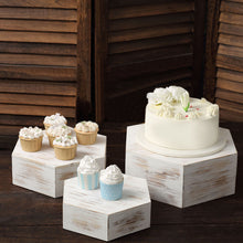 Set of 3 | Whitewashed Hexagonal Wooden Dessert Holder Display Boxes