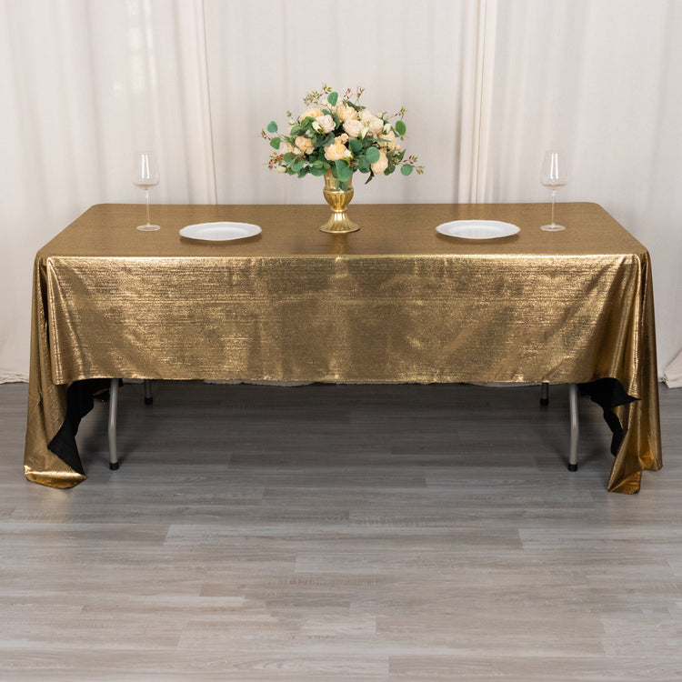 60x126inch Antique Gold Shimmer Sequin Dots Polyester Tablecloth, Sparkle Glitter Tablecloth