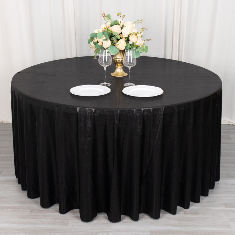120inch Shiny Black Round Polyester Tablecloth With Shimmer Sequin Dots